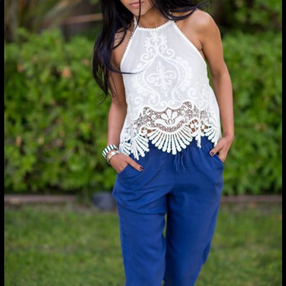 Urban Outfitters White Crochet Halter Crop Top